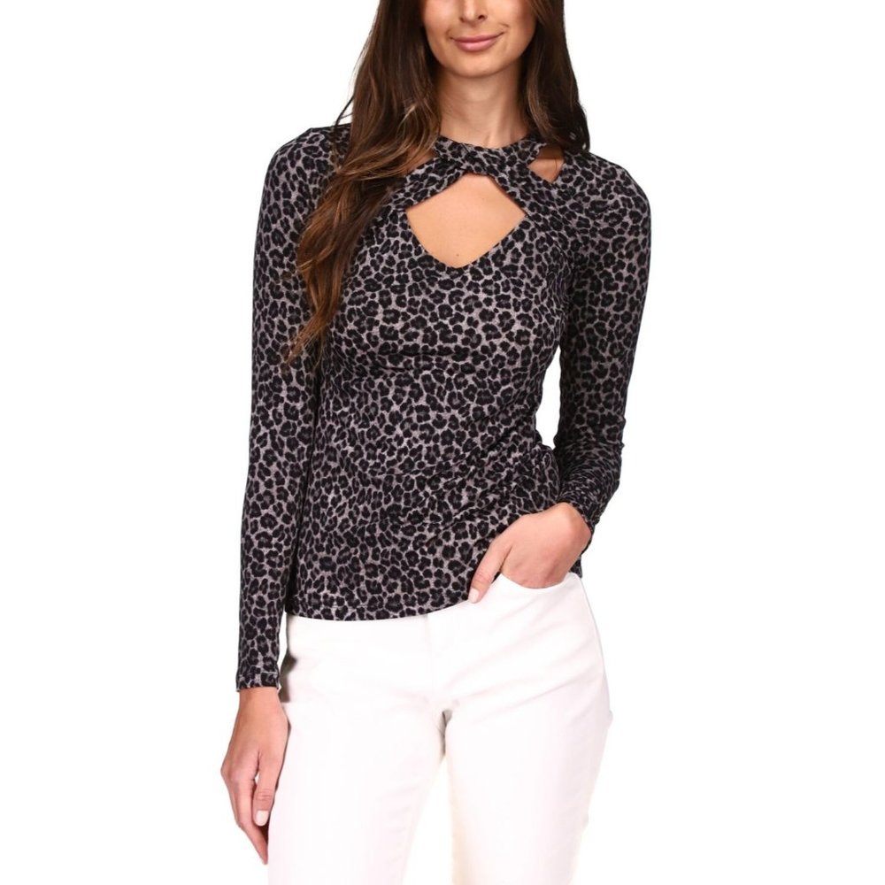 MICHAEL MICHAEL KORS Cheetah Twist-Neck Cutout Top - Small - NWT